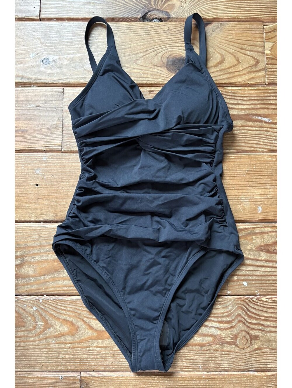 NWT Tommy Bahama Pearl Cross Front Black Ruched One Piece Swimsuit Size 4
